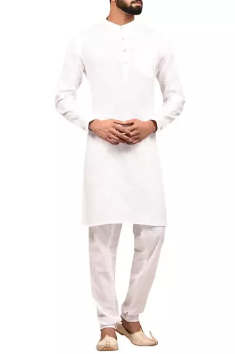 White cotton blendmens  kurta with churidar set