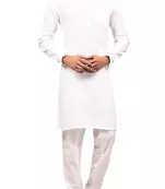 White cotton blendmens  kurta with churidar set
