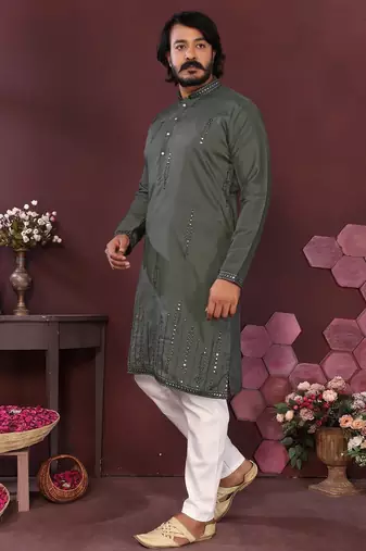 Mehendi smart silk embroidery party wear kurta and payjama