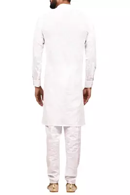 White cotton blendmens  kurta with churidar set 2