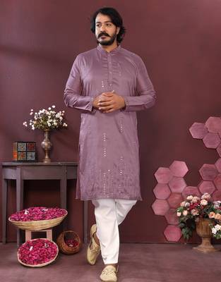 Peach smart silk embroidery party wear kurta and payjama 1
