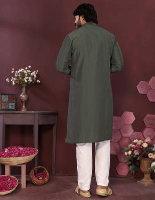 Mehendi smart silk embroidery party wear kurta and payjama 4