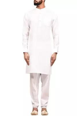 White cotton blendmens  kurta with churidar set 3