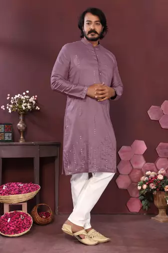 Peach smart silk embroidery party wear kurta and payjama