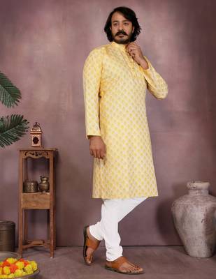 Yellow sequence work and print kurta and payjama 2