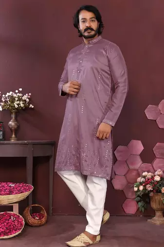 Peach smart silk embroidery party wear kurta and payjama