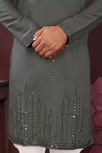 Mehendi smart silk embroidery party wear kurta and payjama