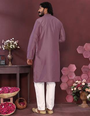 Peach smart silk embroidery party wear kurta and payjama 4