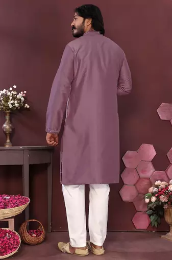Peach smart silk embroidery party wear kurta and payjama