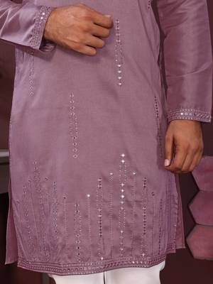 Peach smart silk embroidery party wear kurta and payjama 5