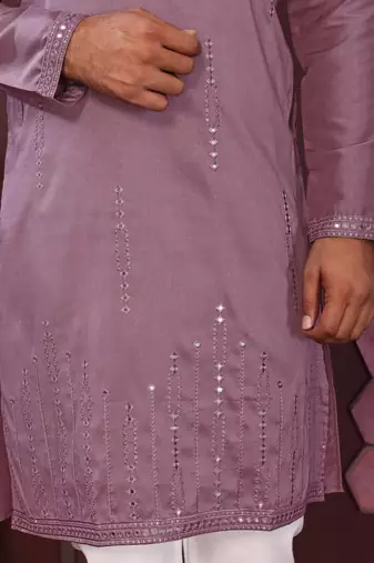 Peach smart silk embroidery party wear kurta and payjama