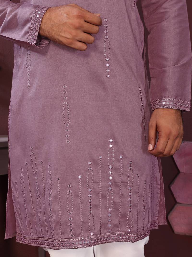 Peach smart silk embroidery party wear kurta and payjama