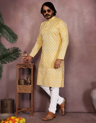Yellow sequence work and print kurta and payjama 4
