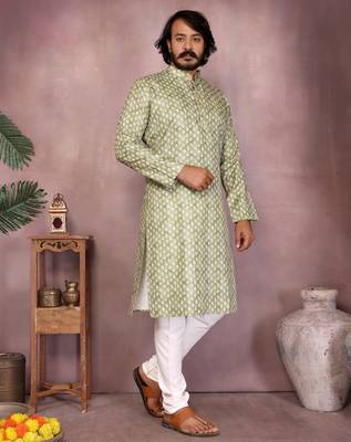 Green sequence work and print kurta and payjama 2