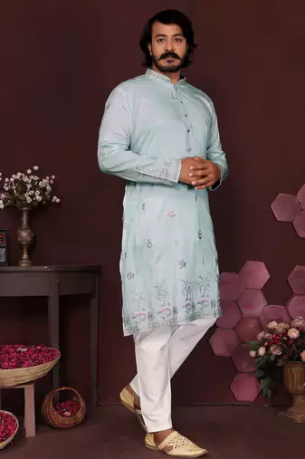 Peach smart silk embroidery party wear kurta and payjama