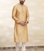Gold art silk mens  kurta with churidar set