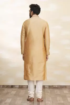 Gold art silk mens  kurta with churidar set 2