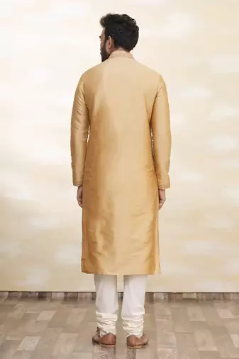 Gold art silk mens  kurta with churidar set
