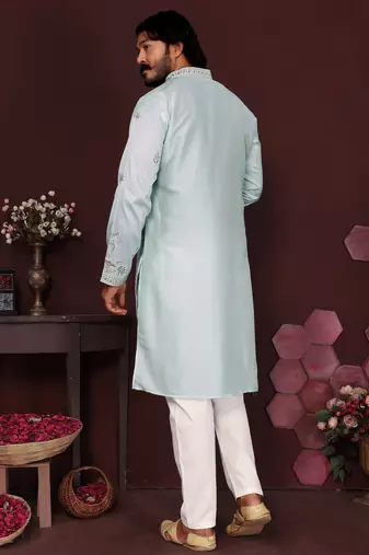 Peach smart silk embroidery party wear kurta and payjama