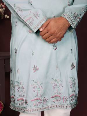Peach smart silk embroidery party wear kurta and payjama 4
