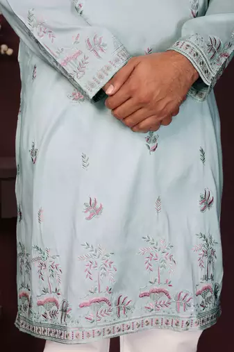 Peach smart silk embroidery party wear kurta and payjama