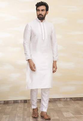 Off white art silk mens  kurta with churidar set 1