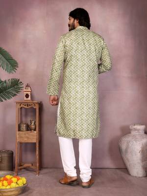 Green sequence work and print kurta and payjama 5