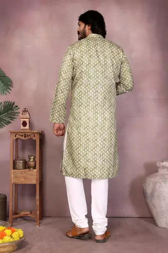 Green sequence work and print kurta and payjama
