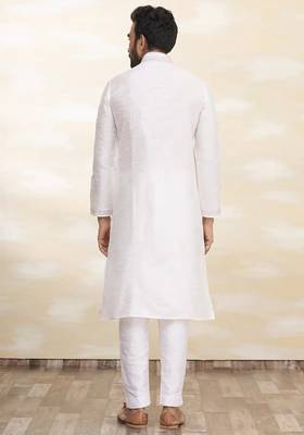 Off white art silk mens  kurta with churidar set 2