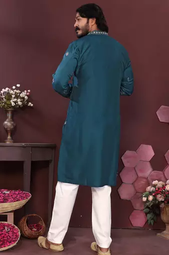 Dark green smart silk embroidery party wear kurta and payjama