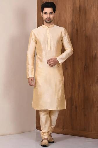 Fawn art silk mens  kurta with churidar set