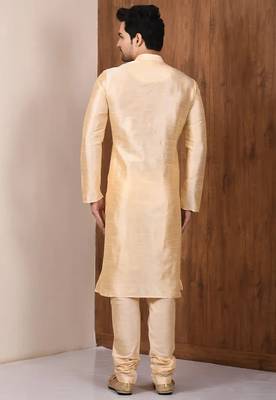 Fawn art silk mens  kurta with churidar set 2