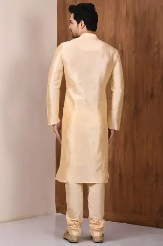 Fawn art silk mens  kurta with churidar set