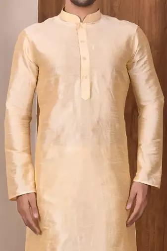 Fawn art silk mens  kurta with churidar set