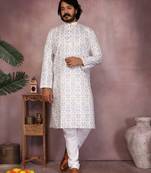 White cotton sequence work and print kurta and payjama