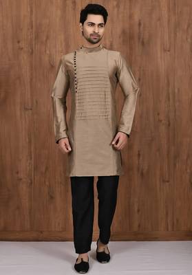 Brown cotton blendmens  kurta with churidar set 1