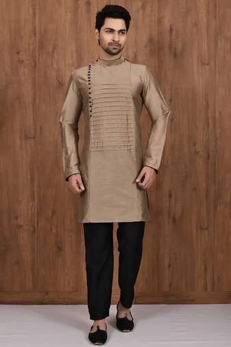 Brown cotton blendmens  kurta with churidar set