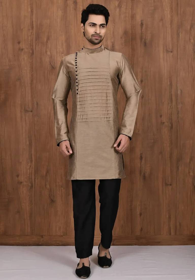 Brown cotton blendmens  kurta with churidar set