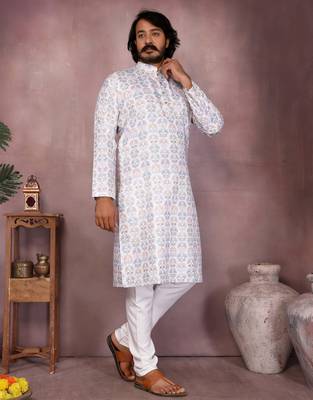 White cotton sequence work and print kurta and payjama 2