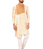 Fawn art silk mens  kurta with churidar set
