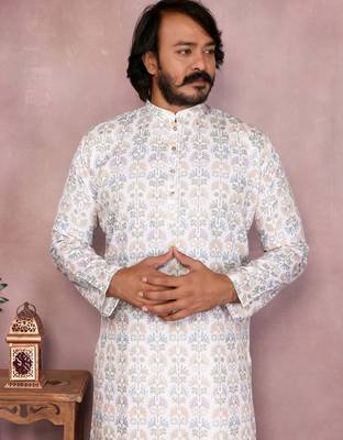 White cotton sequence work and print kurta and payjama 4