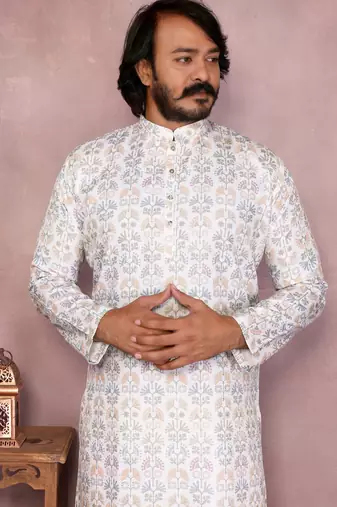 White cotton sequence work and print kurta and payjama
