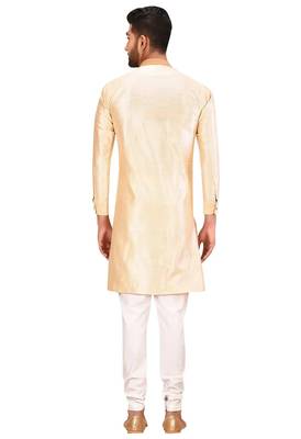 Fawn art silk mens  kurta with churidar set 2
