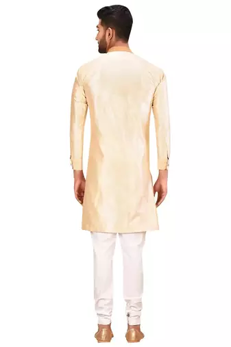 Fawn art silk mens  kurta with churidar set