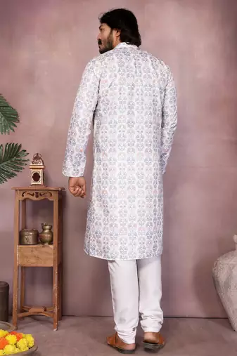 White cotton sequence work and print kurta and payjama