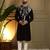 Black viscos embroidery print party wear kurta and payjama