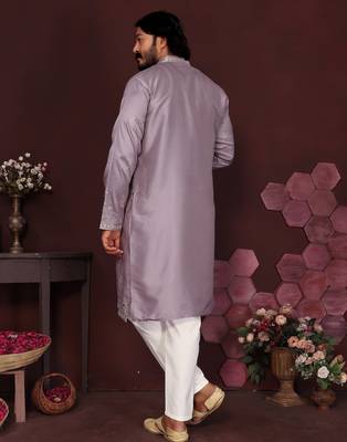 Peach smart silk embroidery party wear kurta and payjama 4