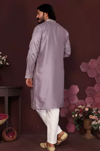 Peach smart silk embroidery party wear kurta and payjama