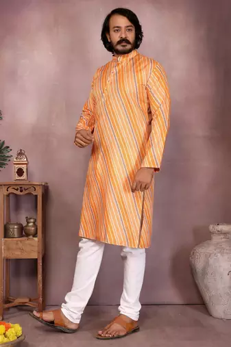 Yellow cotton sequence work and print kurta and payjama