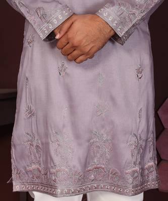 Peach smart silk embroidery party wear kurta and payjama 5